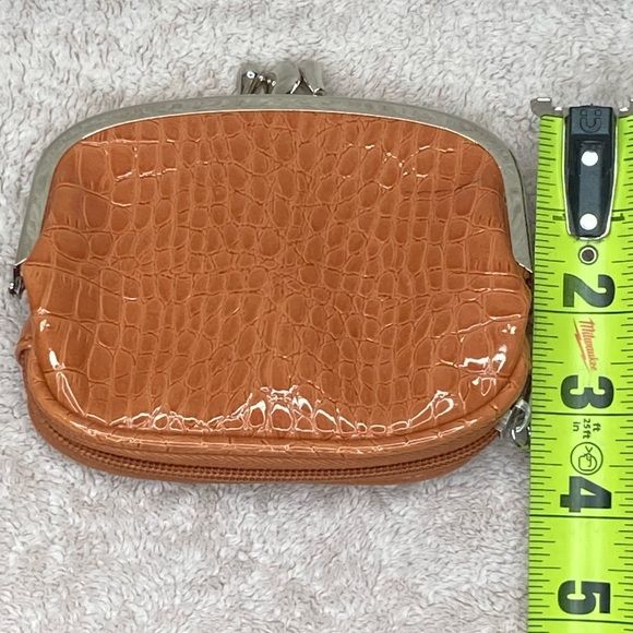 Vintage Liz Claiborne Faux Croc Leather Small Coin Purse Pouch-Orange-Kiss Lock - Picture 8 of 8